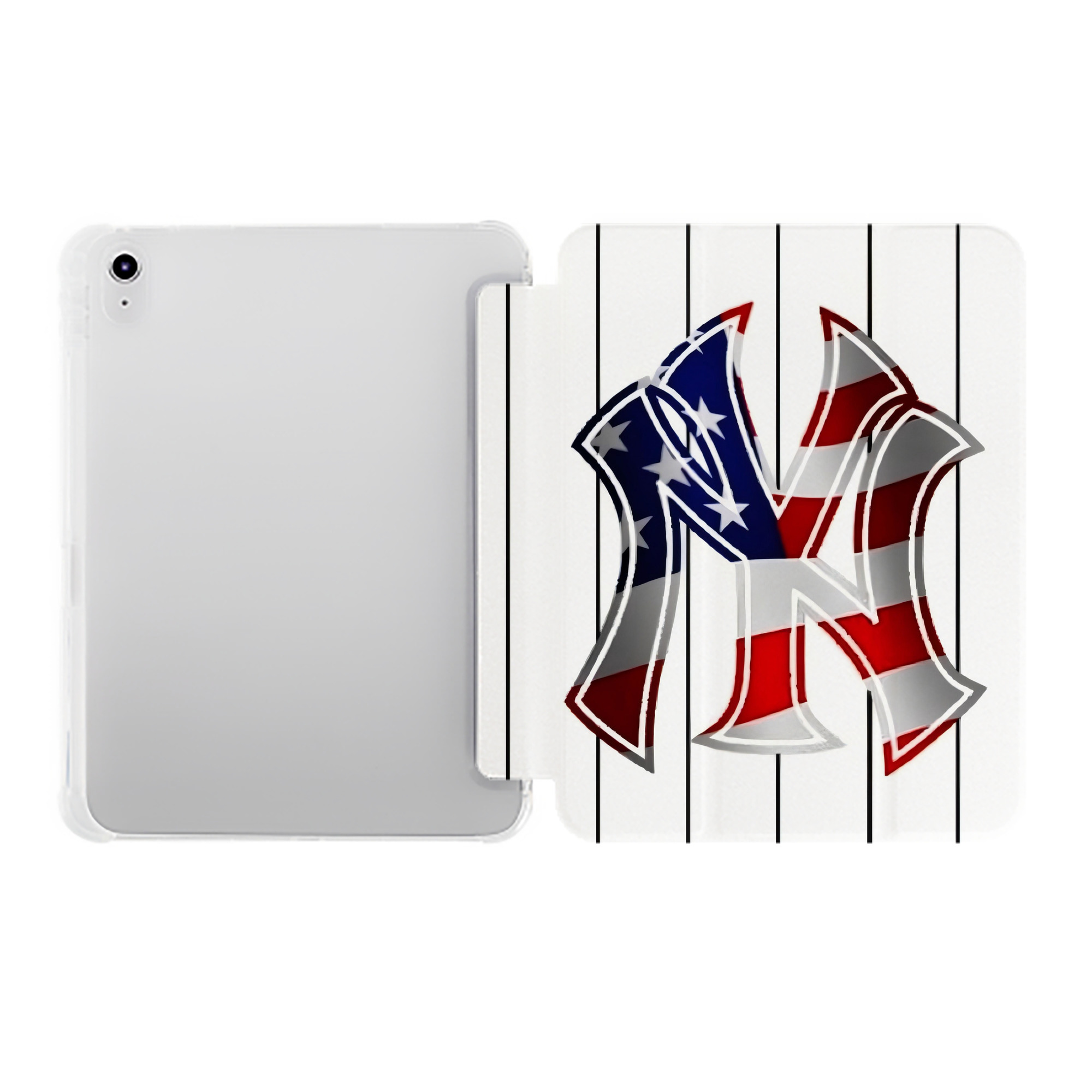 New York Yankees 195 Premium Tri-Fold PU Leather & Silicone IPad Case With Pencil Slot – Fits 9.5,10.5,10.9 – Adjustable Stand, Slim, Protective